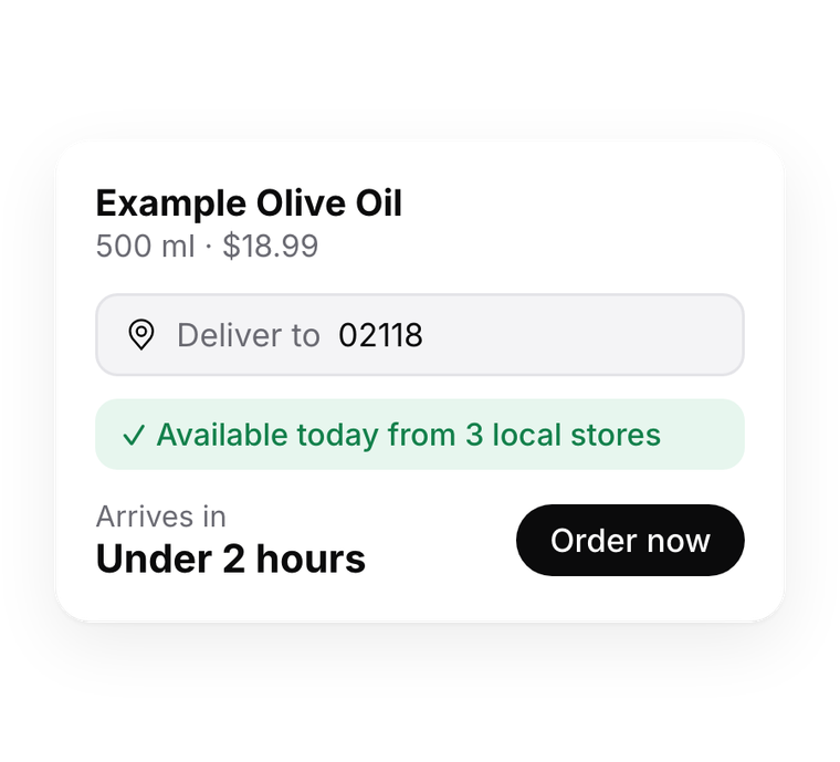 Example of a local delivery widget with an address showing