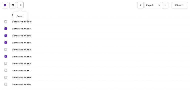 Export operation modal in CMS