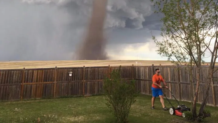 mowing the lawn in tornado