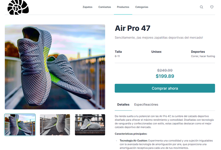 Example product show page after it's been translated to spanish via the localization capability.