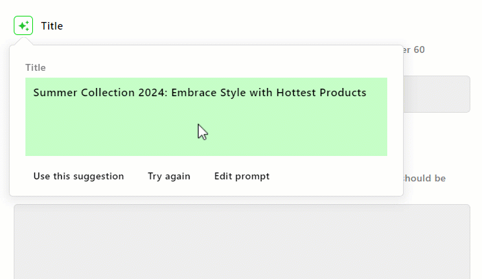 An example of editing the prompt to tailor the SEO title suggestion.
