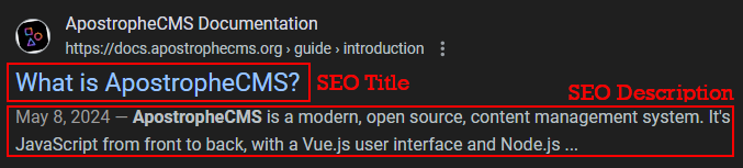 Example of how SEO metadata is used in search results.