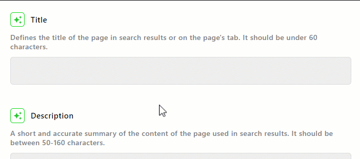 Example of using the SEO Assistant to suggest a page title.