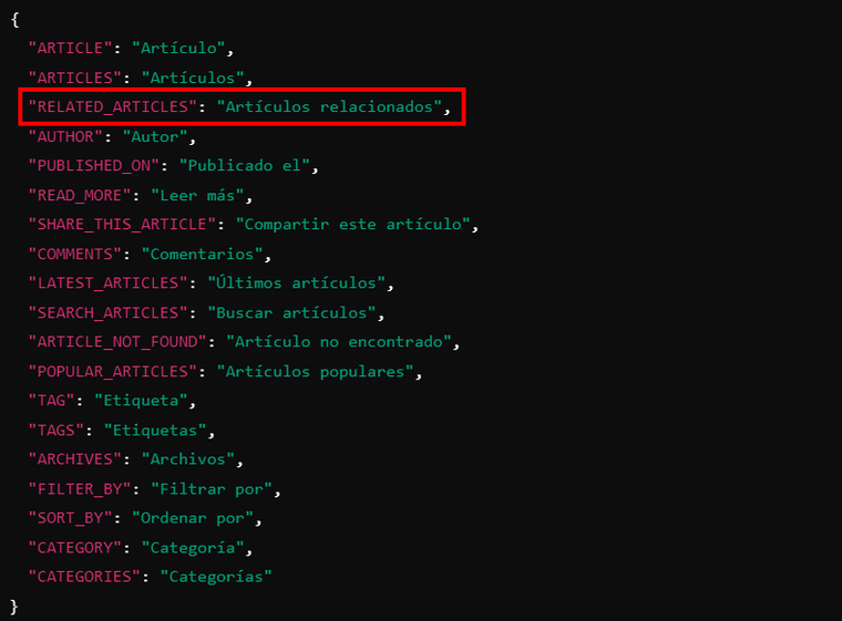 JSON file of Spanish translation strings