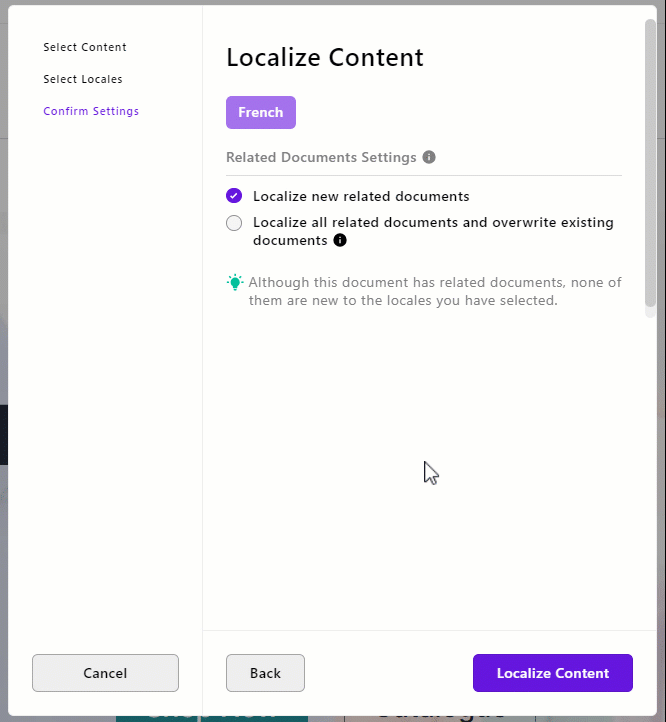 Choosing documents to be localized