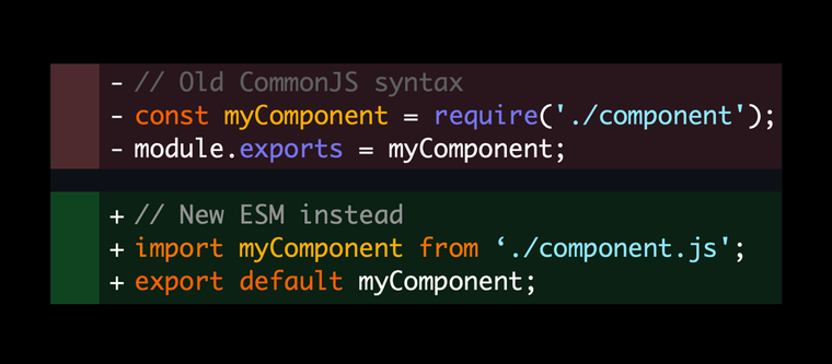 Code snippet showing ESM JS