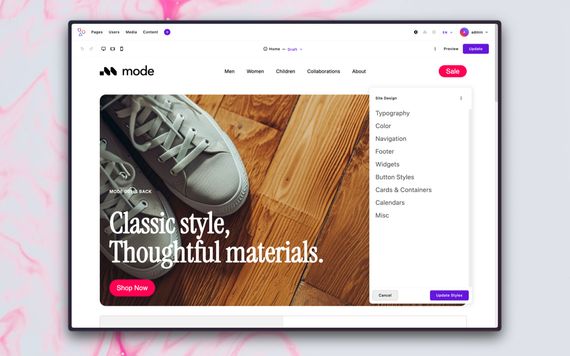 View of the new Palette design and branding tool in the CMS
