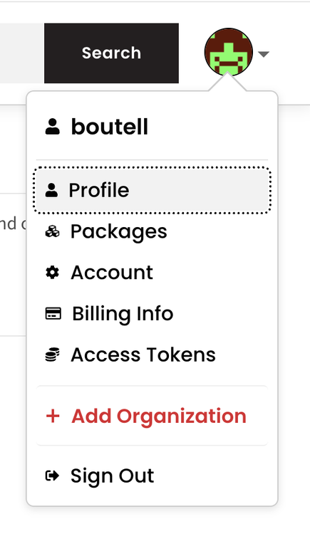 npm profile menu