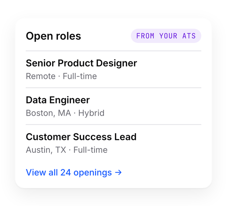 Example of a jobs widget in our CMS