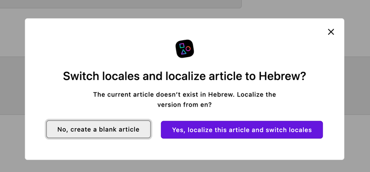 Modal asking user if tey want to switch locales and localize